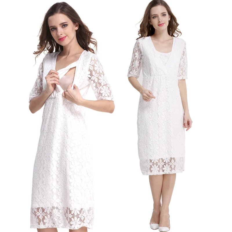 2021 Summer V-neck Fashion Soft Lace Maternity Wear Nursing Skirt Maternity Dress Nursing Wear