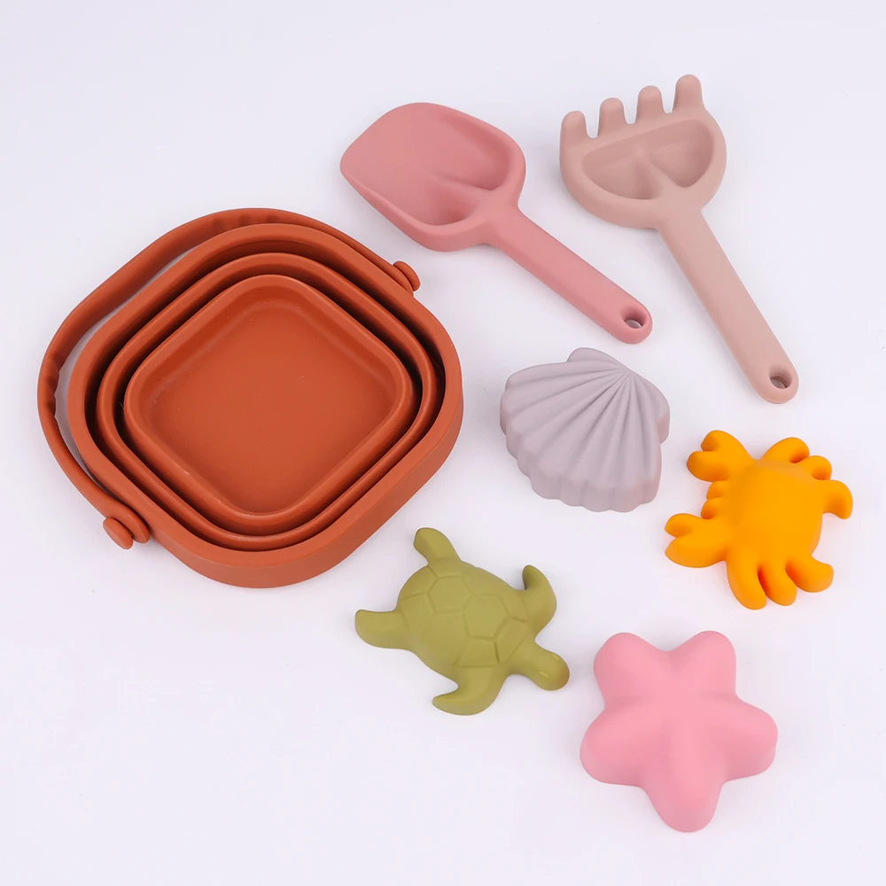 New Bpa Free High Quality 7pcs  Kids Silicone Beach Sand Toys Collapsible Silicone Beach Sand Toys For Kids Outdoor Playing Toy