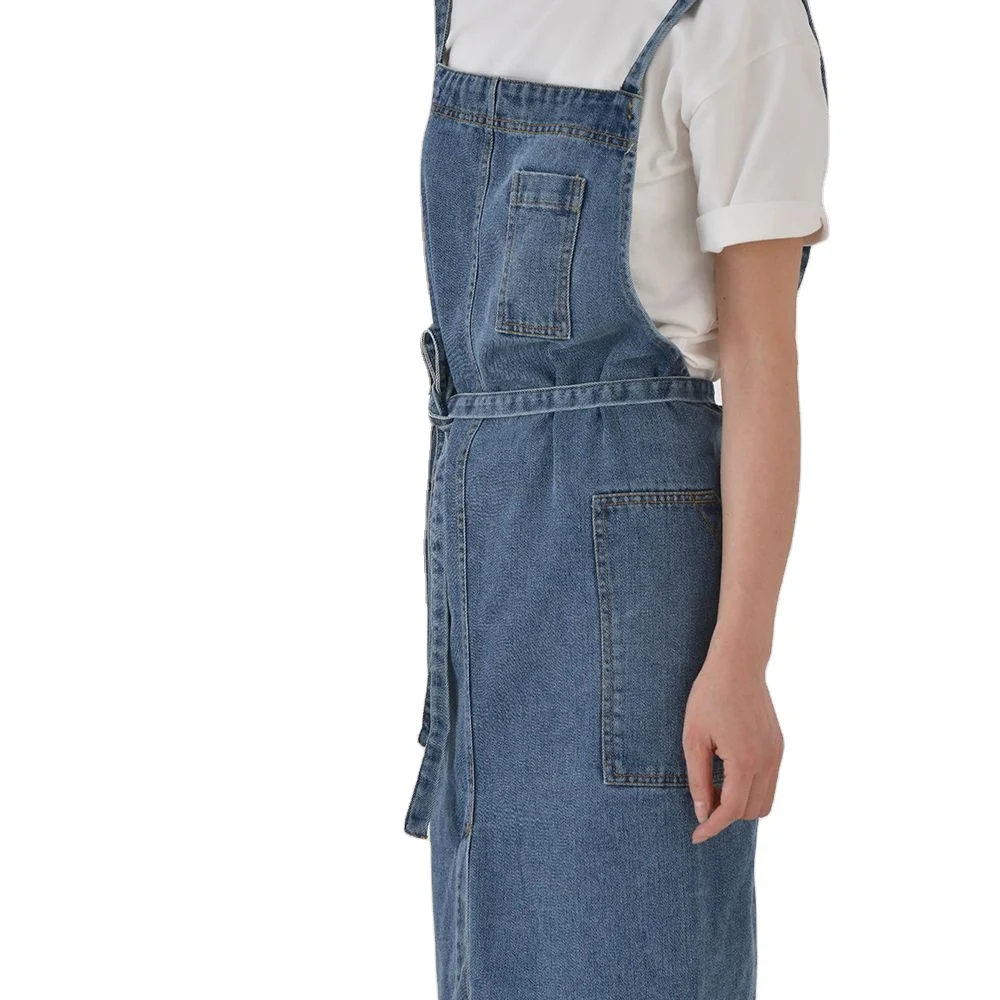 Cotton canvas thickened washed denim apron anti fouling household kitchen work uniform bib apron