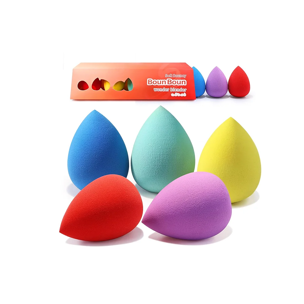 5 Pcs Wholesale Soft Cheap Cute Washable Custom Logo Beauty Make Up Sponge Blender with Packaging Cover Case Brand for Make Up