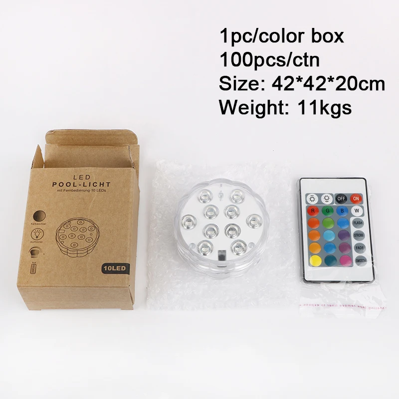 IP68 Водонепроницаемый 10 светодиодов RGB Освещение для бассейна красочное Подводное освещение Пруд аквариум погружная лампа с контролем