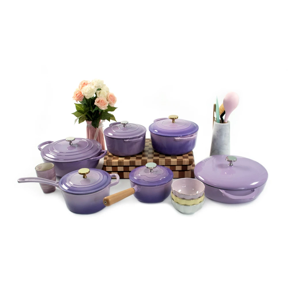 M cooker purple color cast iron pot set iron cast dutch oven enamel pot cookware sets