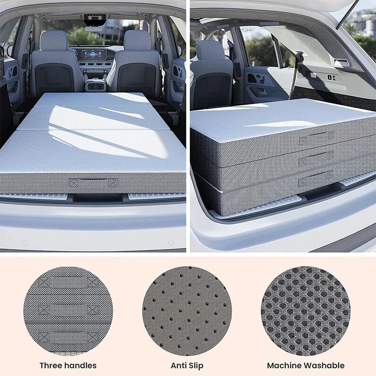 Portable Tri-Fold Memory Foam Mattress Topper with Washable Cover Non-Slip Bottom Modern Folding Foldable Bed Bedroom Floor Use