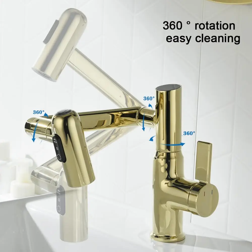 Tiktok Popular Luxury Modern Brass Gold Single Level Hot Cold Water Mixer Basin Faucet For Bathroom