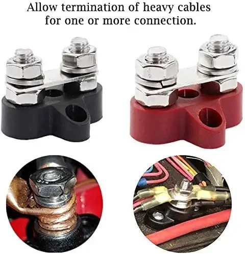 Battery Terminal Block Set Bus Bar M10 Studs Post Busbar Power Distribution Block with Red/Black for Marine RV Boat