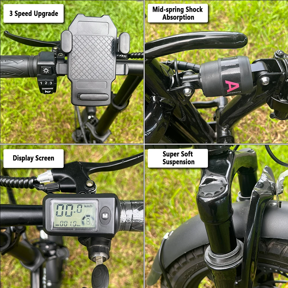 Low Price  3 Speed Gears & Dual Hydraulic Suspension Folding Electric Bike with 48V Removable Battery