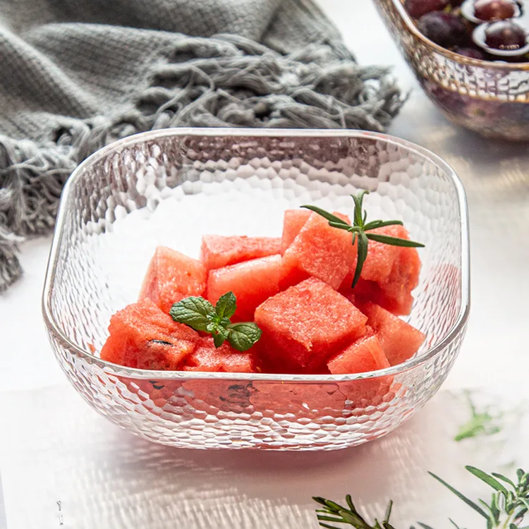 Japanese Style Phnom Penh Hammer Pattern Glass Bowl Fruit Plate Vegetable Salad Nordic Household Internet Ce