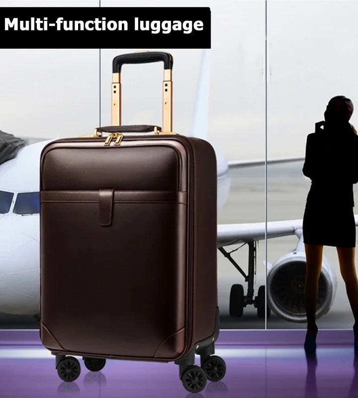 ROHS CE customize TSA Lock rolling trolley stylish simple durable leather 2pcs sets wheel waterproof carry-on suitcase luggage