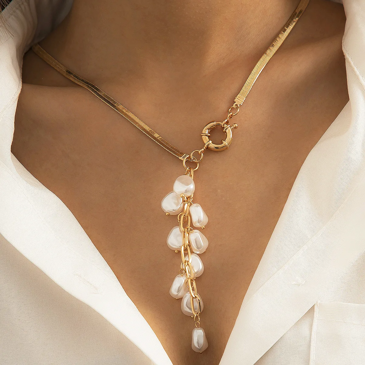 2023 New Fashion Vintage Rice Grain Pearl Necklace Tassel Style New Year Gift For Women America Gift Jewelry