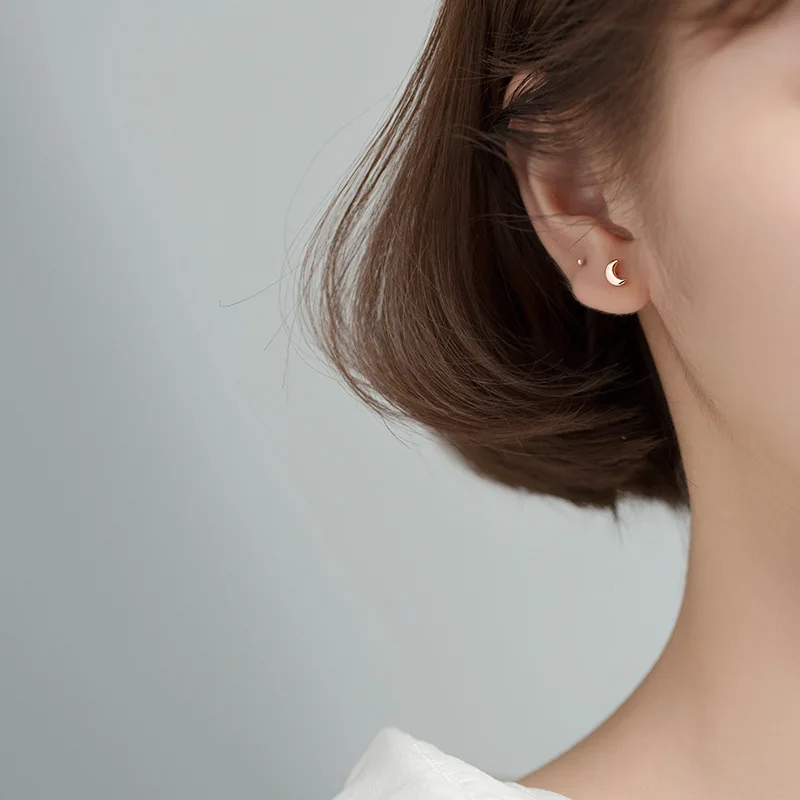 925 Silver Jewelry Screw Back Stud Earrings Hypoallergenic Earrings Stud Moon Stud Earrings