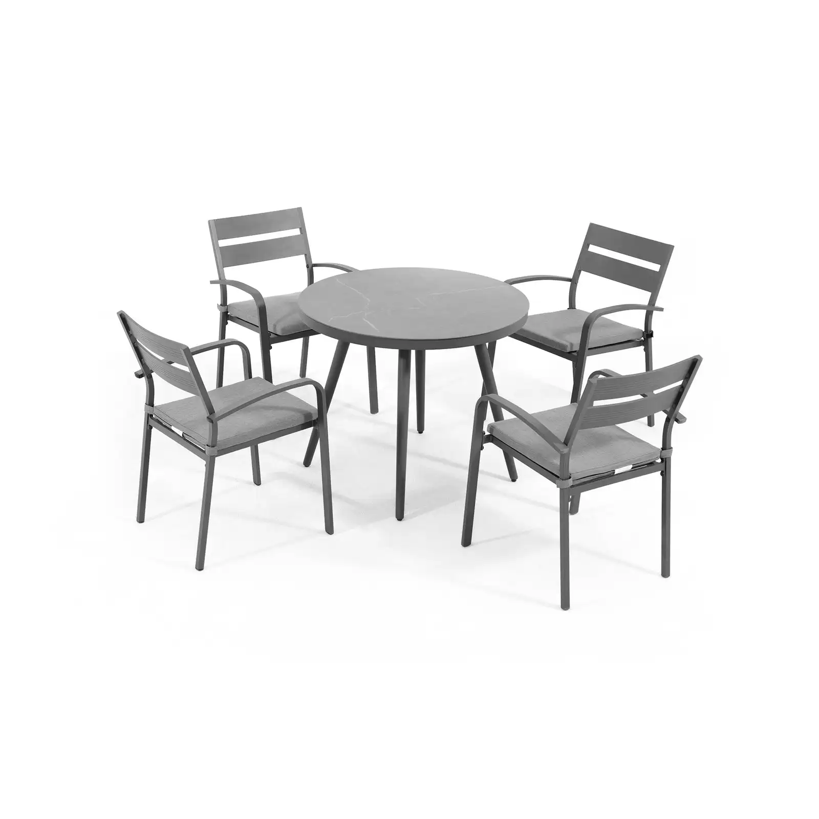 AJUNION Aluminum Outdoor Dining Set Round Table Armchair Garden Table and Chairs Set for 4 Person