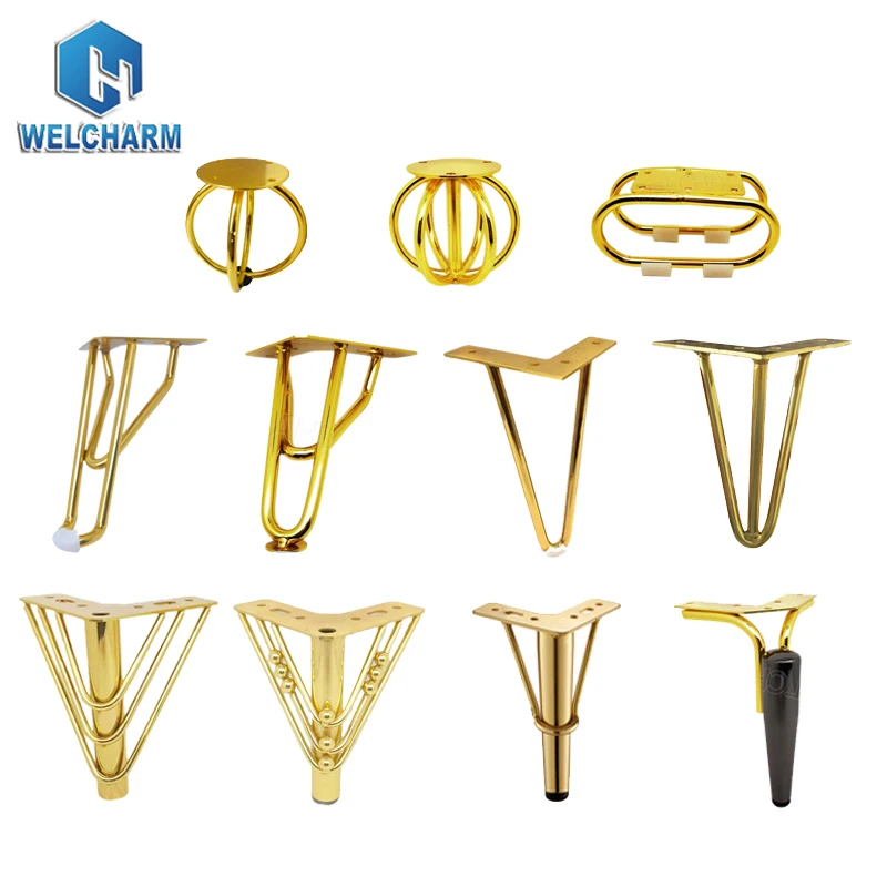 Wholesale Luxury Golden Modern Furniture Accessories Metal Iron Cabinet Bed Metal Gold Sofa Leg For Sofas