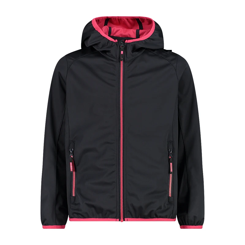 Windproof drawstring Two Zip Side Pockets Membrane Elasticated Cuffs Warm Fleece Layer Softshell Fabric Kids Ski Jacket