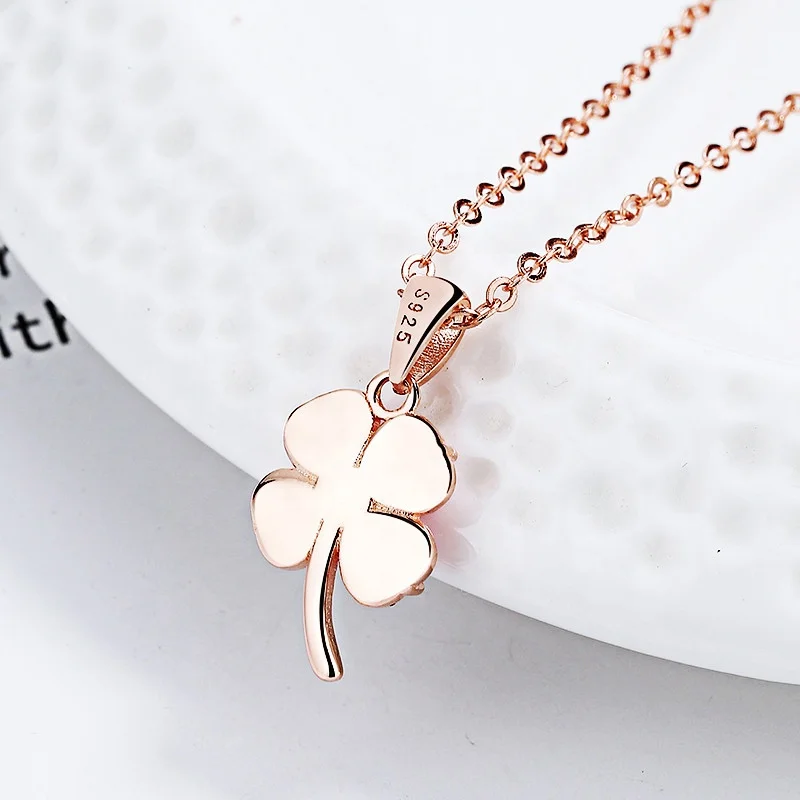 Gemstone 100% 925 four leaf Clover Necklace Set for Women Jewelry Custom Jade Clover Flower 925 Sterling Silver Pendant Necklace