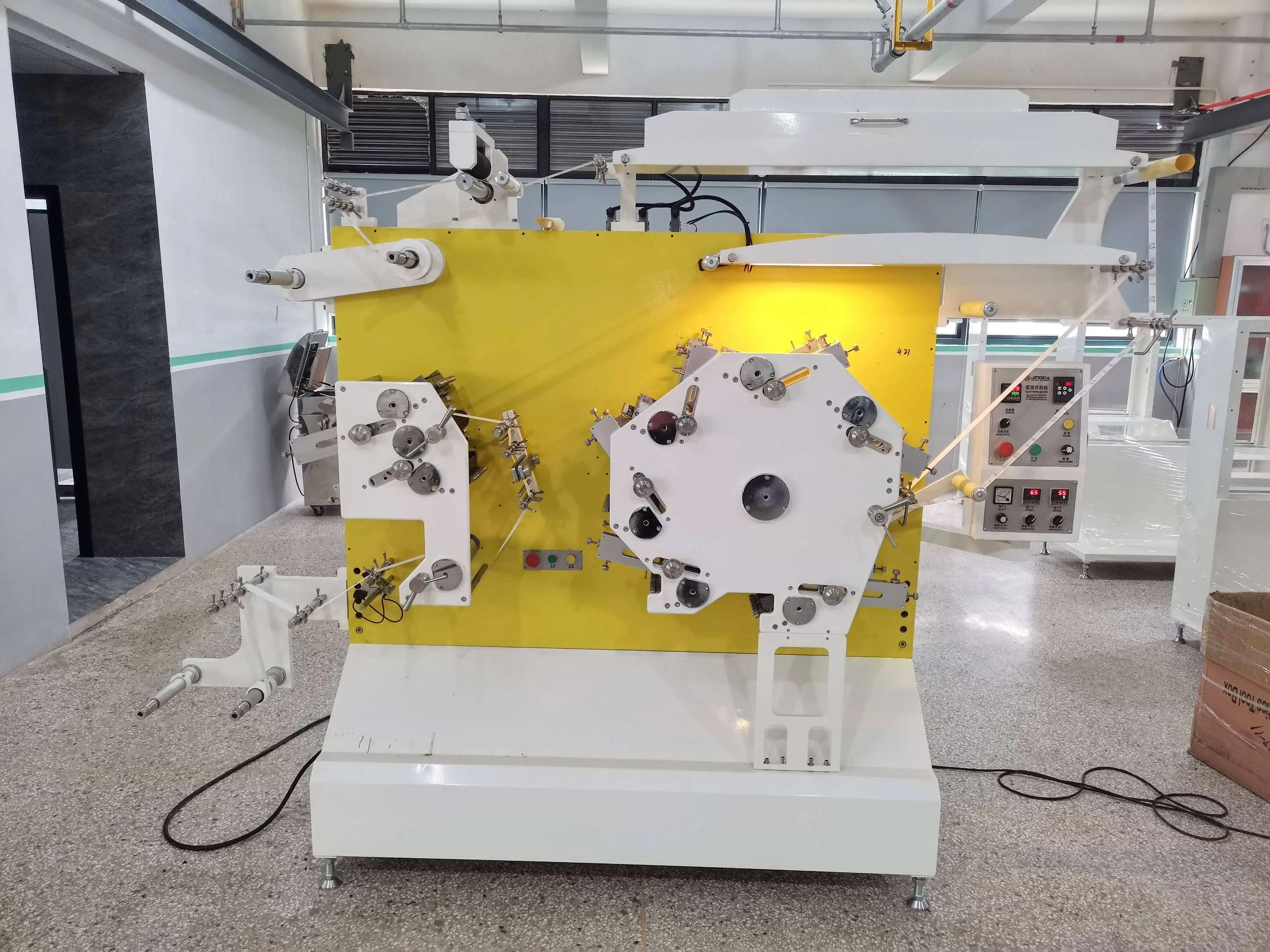 (JR-1521) 3 Colours Flexo Wash Care Label Printer / Garment Satin Ribbon Label Manufacturing Machinery