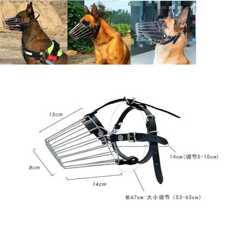 Stainless steel tactical training dog Muzzle multi-size leather metal Large dogs muzzle For dog trainer