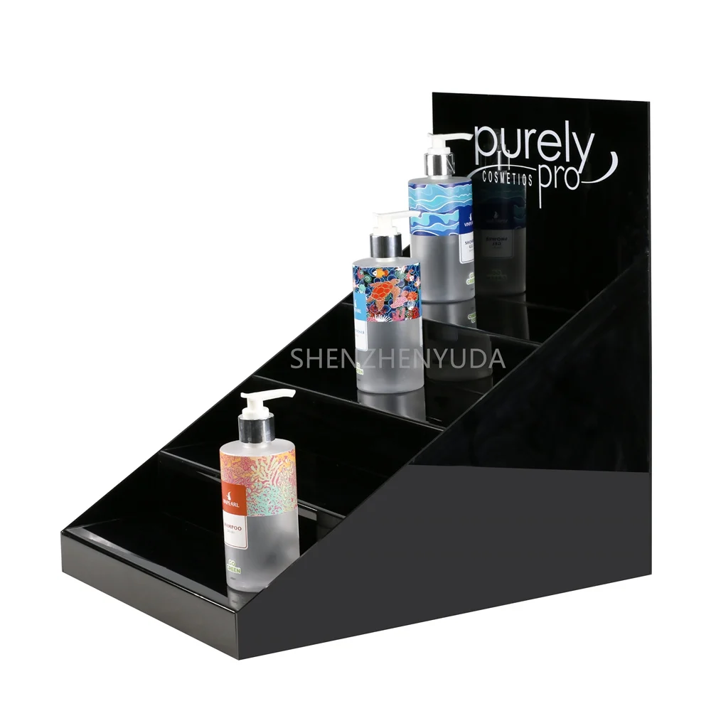Custom POS Retail Cosmetic Products Display shelves Countertop Dark Acrylic  4 Rows Stands For Nail Polish Gellac Special Gel