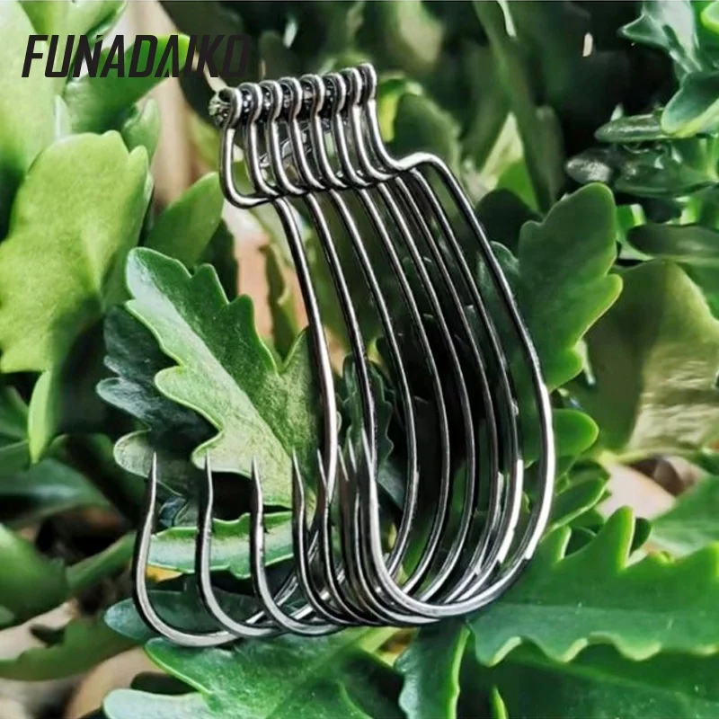 FUNADAIKO High Carbon Steel Extra Strength Freshwater Saltwater Fishing Hooks Offset Shank Worm Jig Fish Hook