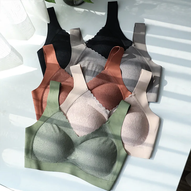 Thailand wireless latex underwear no steel ring push up lace ladies bra