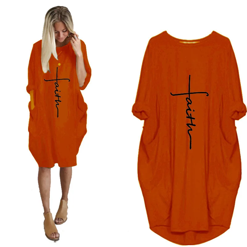 
Women Faith Oversize Baggy T Shirt Causal Loose Party Short Midi Dresses With Pockets 