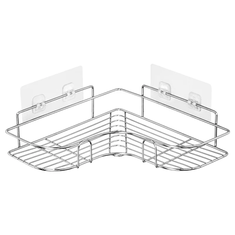 Non-punching single-layer stainless steel rack for bathroom, kitchen, bedroom storage and finishing