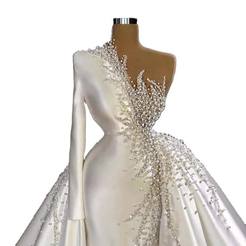 Luxury Satin Tail Wedding Dress Elegant Beaded Slim-Fit Diamond  New Elegant Tube Top Large Tutu Skirt Trailing