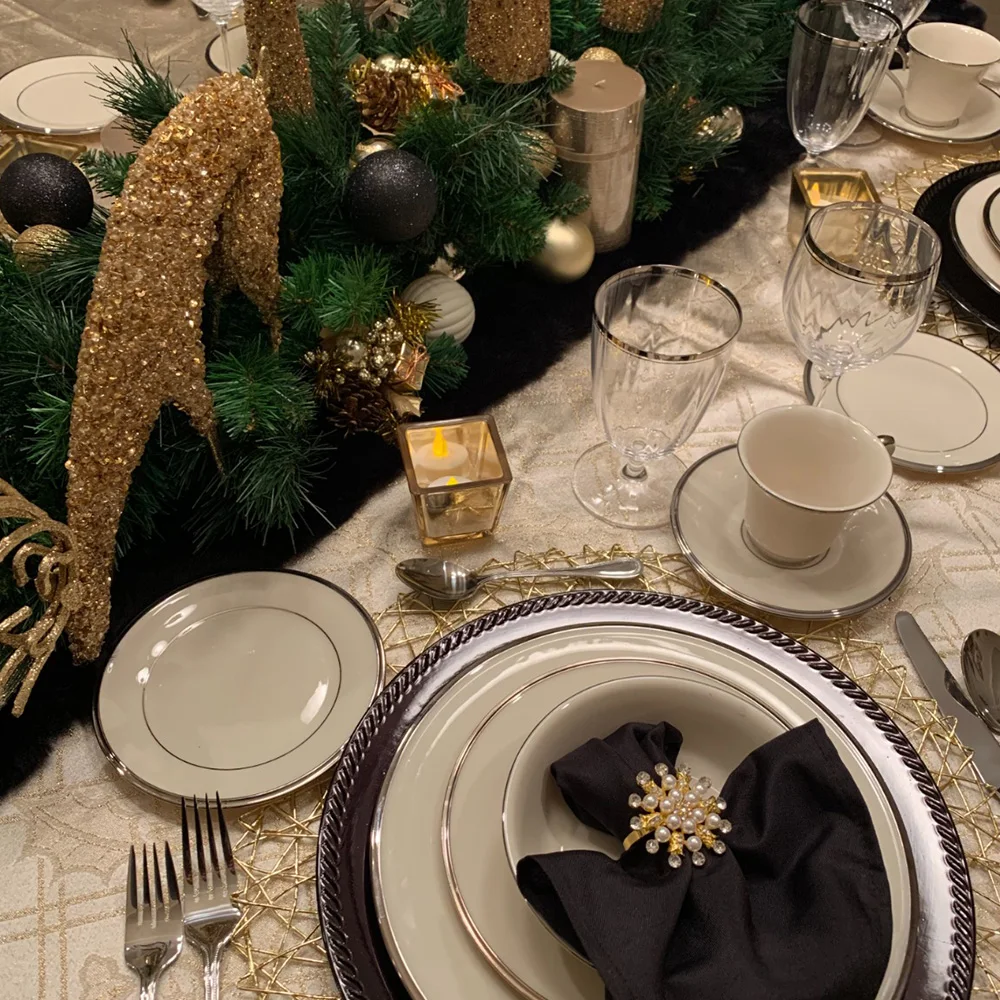 Wholesale Snow Flower Pearl Rhinestone Napkin Rings Buckles Wedding Party Dinner Decorative Table Napkin Ring Holder