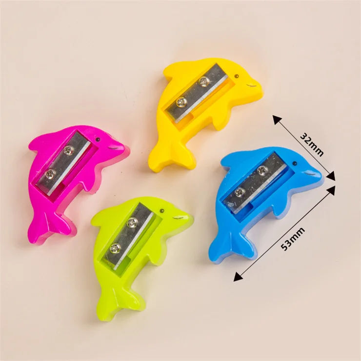 Free sample In stock stationeries and school supplies cartoon whale shape colored plastic mini pencil sharpener for children