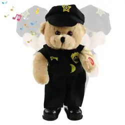 Singing Police Teddy Bear Dancing Plush Bear Toy Musical Stuffed Animal in Justicial Uniform Interactive Animated Gifts