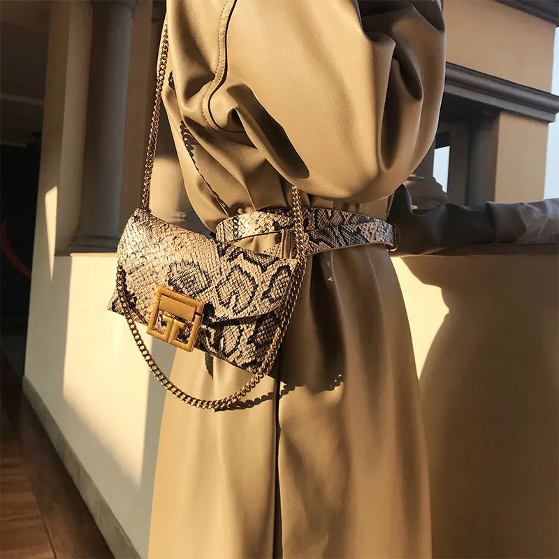 2022 New Fashion Chain Detachable Snake Pattern Waist Bag Chain Messenger Bags