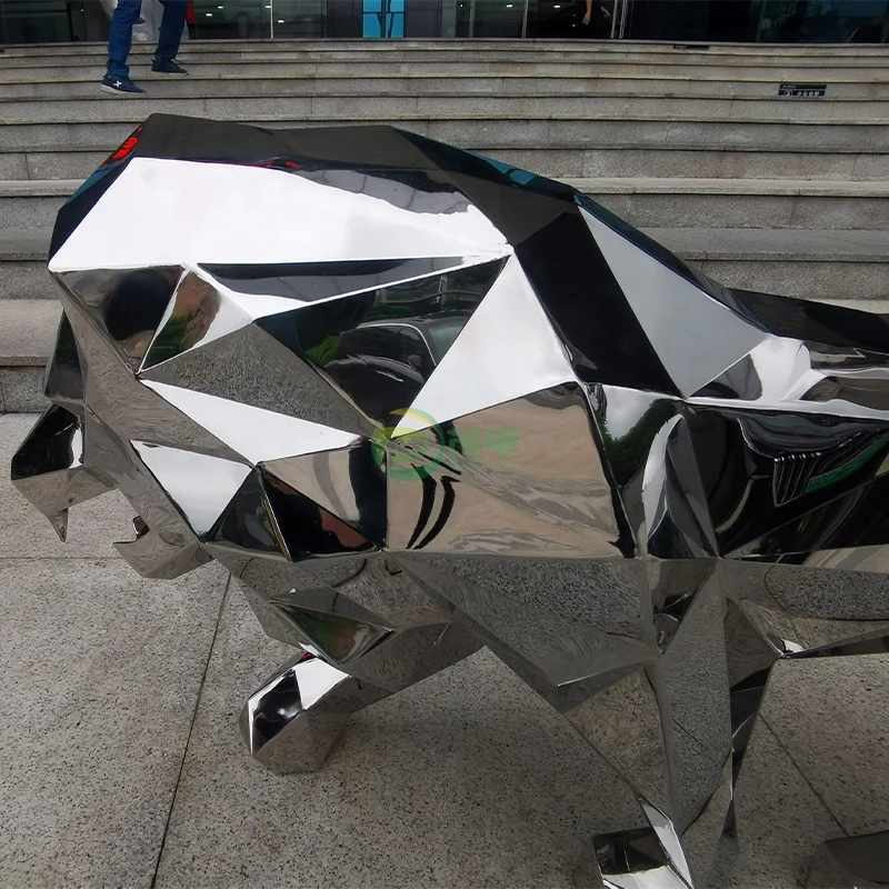 OEM ODM Outdoor Garden Small Geometry Lion Stainless Steel Sculpture Lion Statue