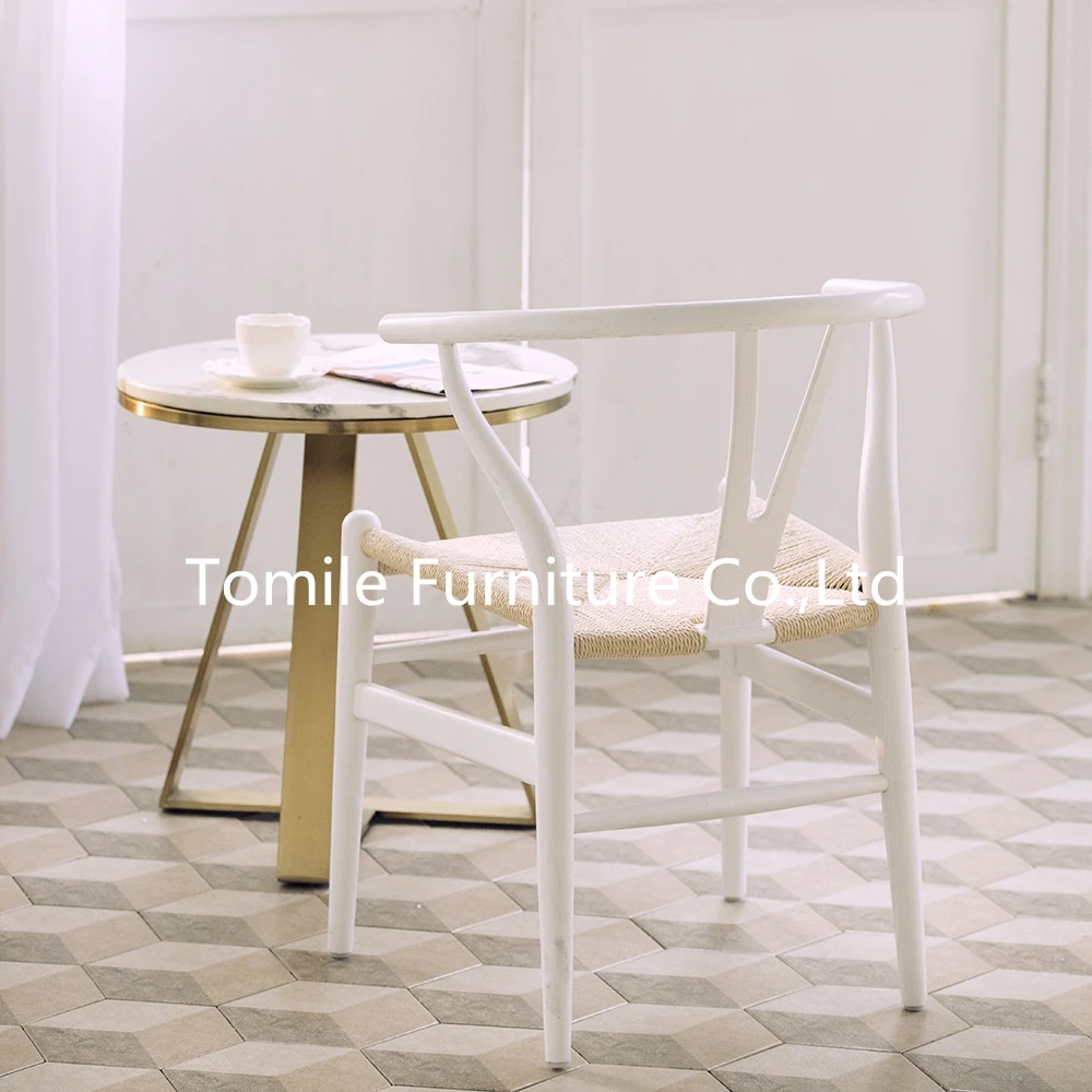 Высококачественный стул Wishbone белый Y-образный обеденные стулья из массива дерева ротанга от профессионального завода