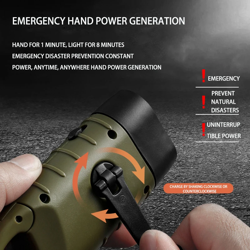 Waterproof ABS Emergency LED Solar Hand Crank Dynamo Lamp Outdoor Camping Traveling Hiking Portable Self-powered Flashlight