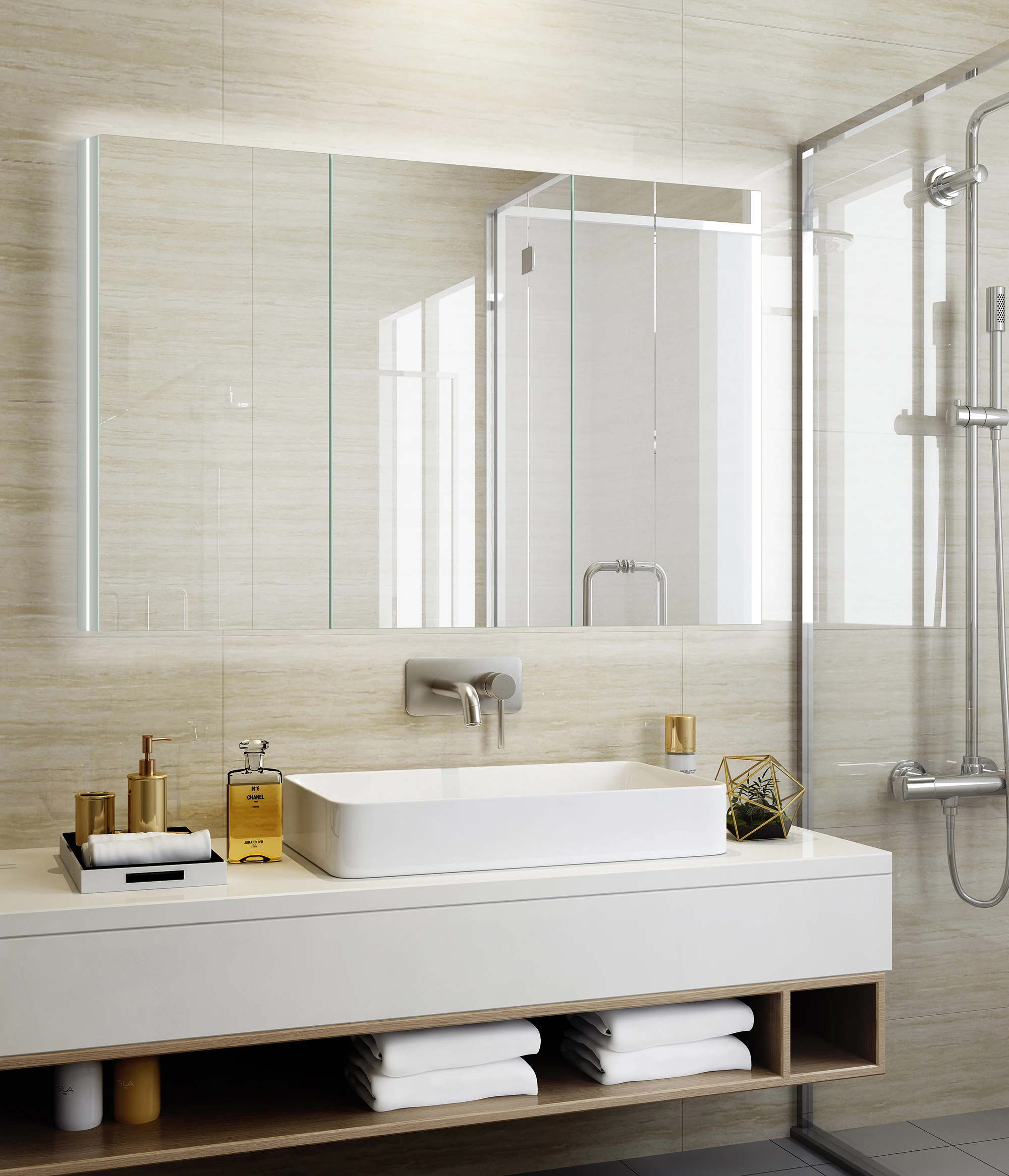 led shaving smart illuminated bathroom home goods lighted makeup mirror guangzhou vercon Medicine cabinet espejo led touch