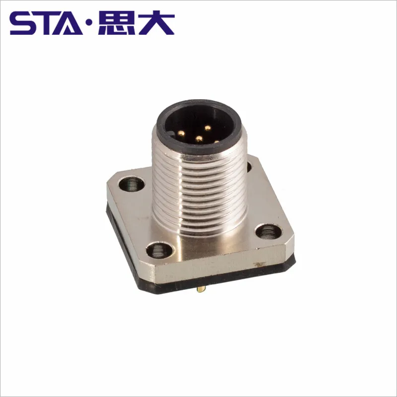 M12 signal power connector sensor socket 4 5 6 8 core 12 17pin back rear mounting solder male Square flange M12 panel connector