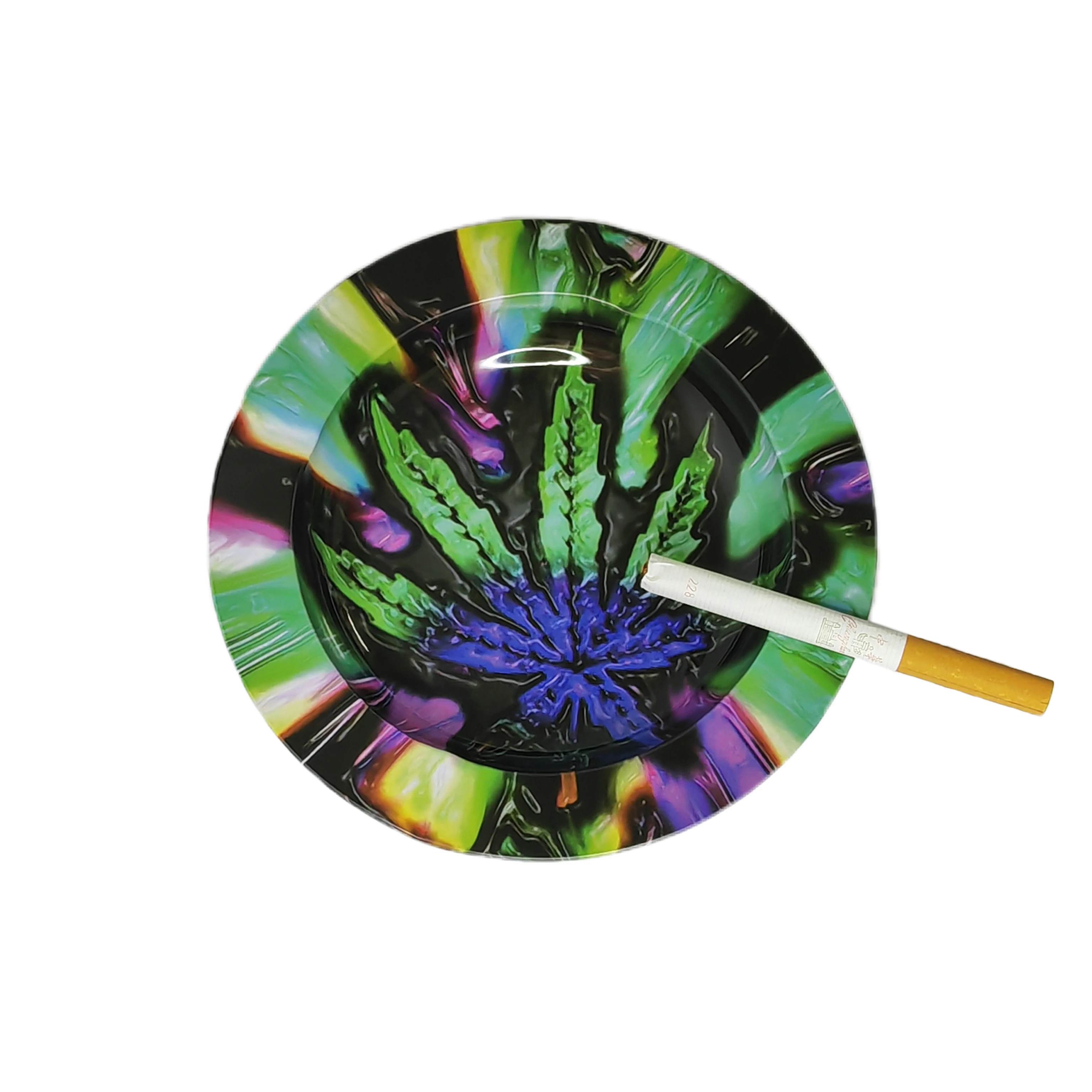 wholesale outdoor customized logo round smoking dry patio smoke ashtray mini tin metal ashtrays