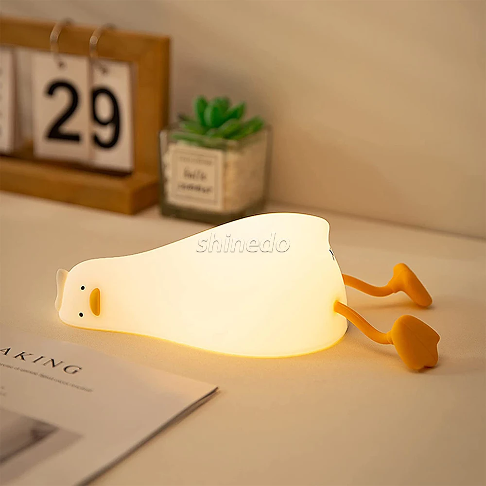 Cute Duck Design Led Night Light Silicone Cartoon Lamp Rechargeable Patting Light Children Nightlight Kid Bedroom Decor Gifts