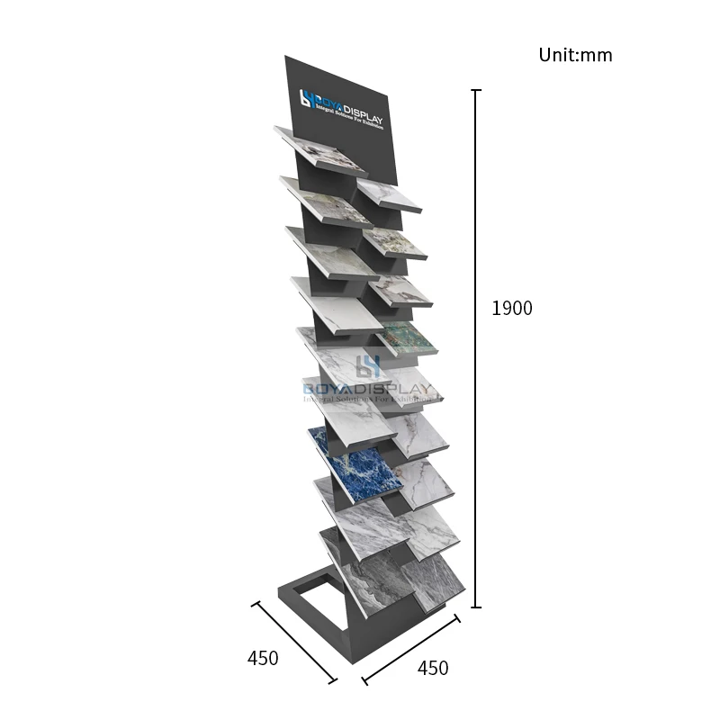 Boya Manufacture Customized Sample Quartz Ceramic Tile Stone Metal Displays Stand Racks