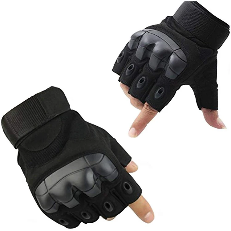 Custom Logo Non-slip Outdoor Half Finger Hiking Hunting Motorcycle Tactical Fingerless Hard Knuckle Gloves