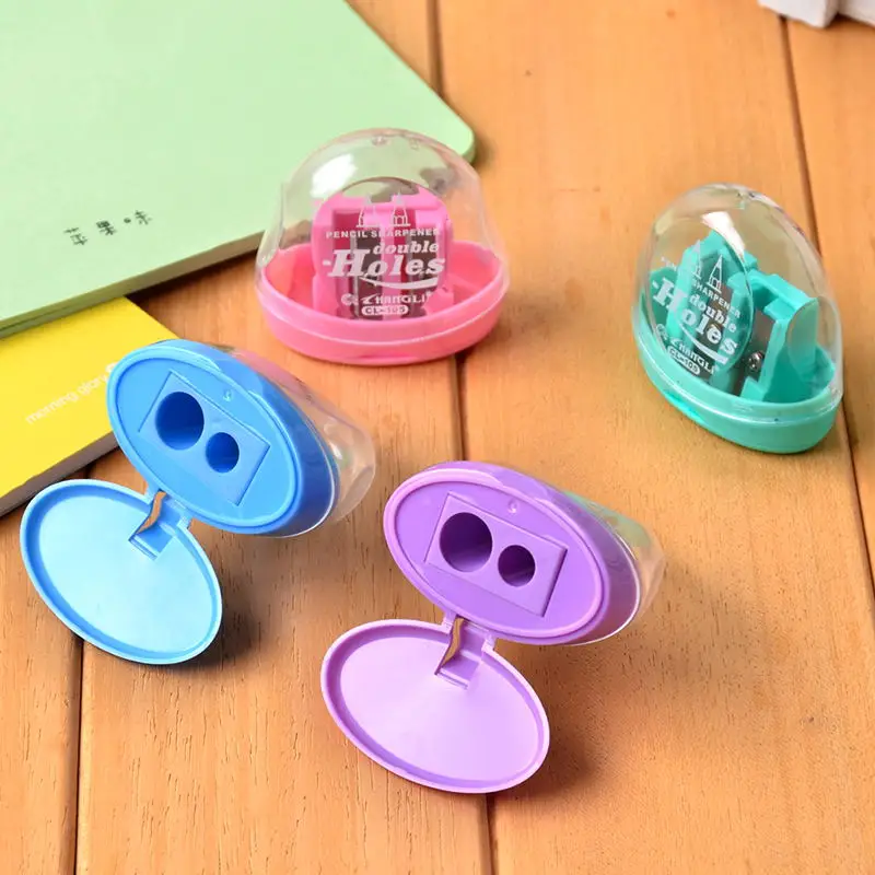 Пластиковые школьные и офисные канцелярские принадлежности на заказ милые студенческие точилки для карандашей с двумя отверстиями детей оптовая продажа
