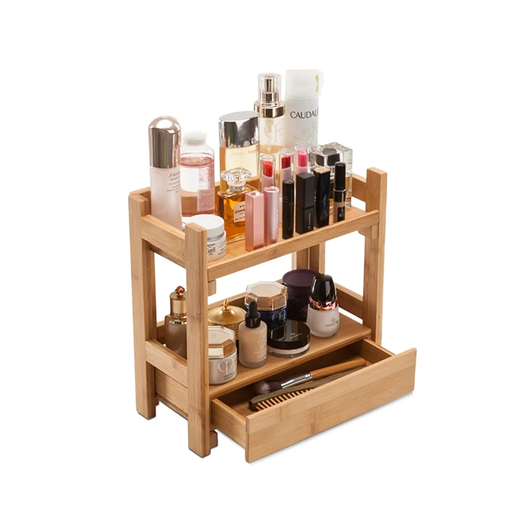 Bathroom Counter Organizer Shelf with Drawer Cosmetic and Vanity Perfume Storage Vanity Perfume and Cosmetic Organizer Shelf