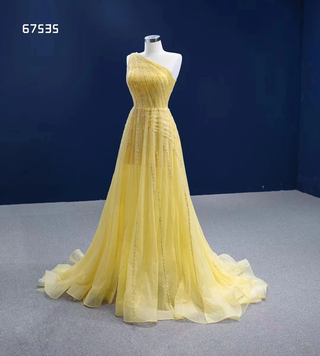 Feishiluo Sexy  Split Yellow  party dress Ladies Sequin bead A-line  Evening Fashion Gowns For Women Prom Dress