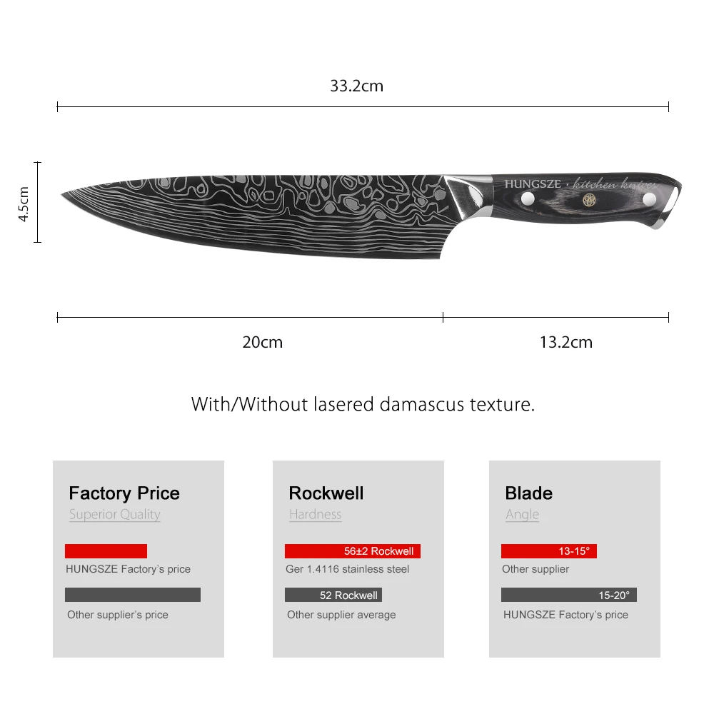 
japanese german 1.4116 steel kitchen knives damascus chef knife 8 inch with sheath 