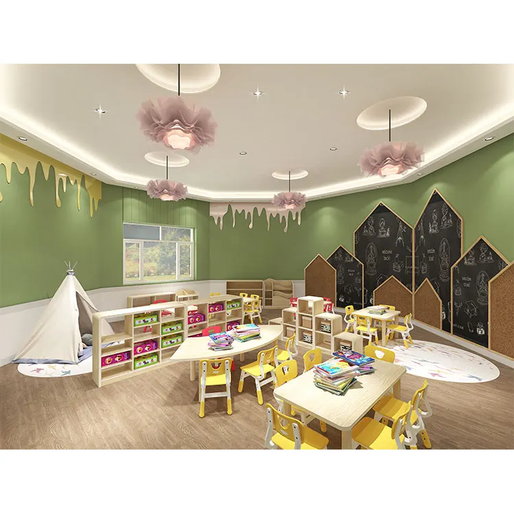 New Product Soft Daycare Plastic And Wood Table Chair Set Playroom Furniture