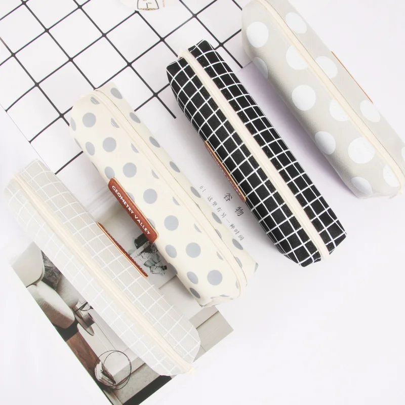 Simple Creative Octagonal Large Pencil Case Plaid Canvas Square Student Stationery Box Advertising Custom Pencil Case