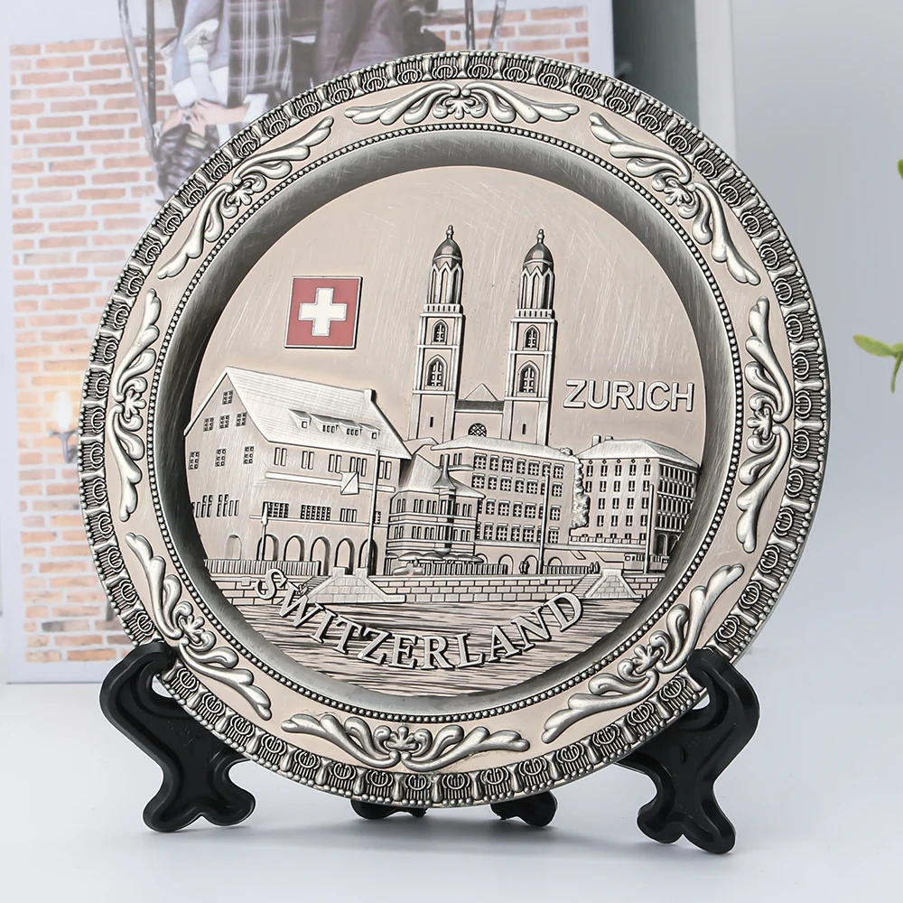 Custom Decorative Gold Metal Plaque 3d Embossed Switzerland National Tourist Souvenir plates