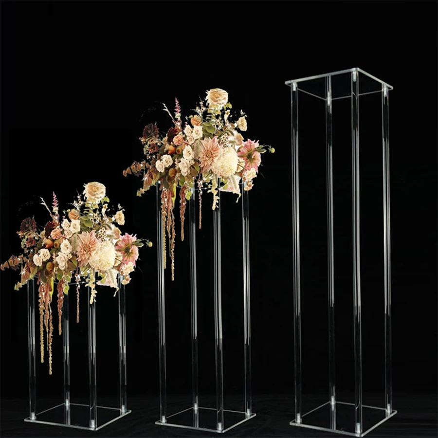 Manufacture Customized Acrylic Square Flower Stand Wedding Pillar Column For Decoration