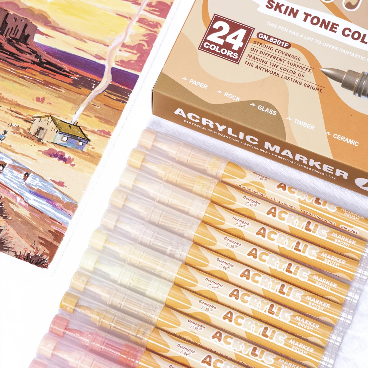 Soft Macaron and Skin Tone Colors Acrylic Paint Markers Art Painting Brush Tips Paint Pens for Rock