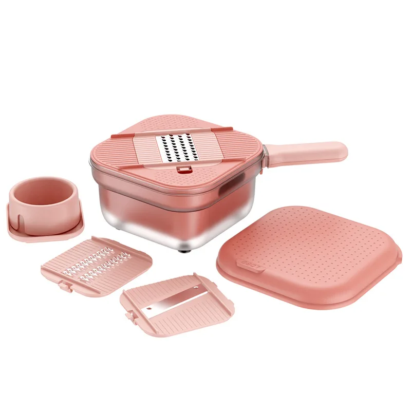 Kitchen Fruit Vegetable Washer Drainer with Handle Julienne Shredder Manual Vegetable Cutter Tool Garlic Cheese Grater Slicer