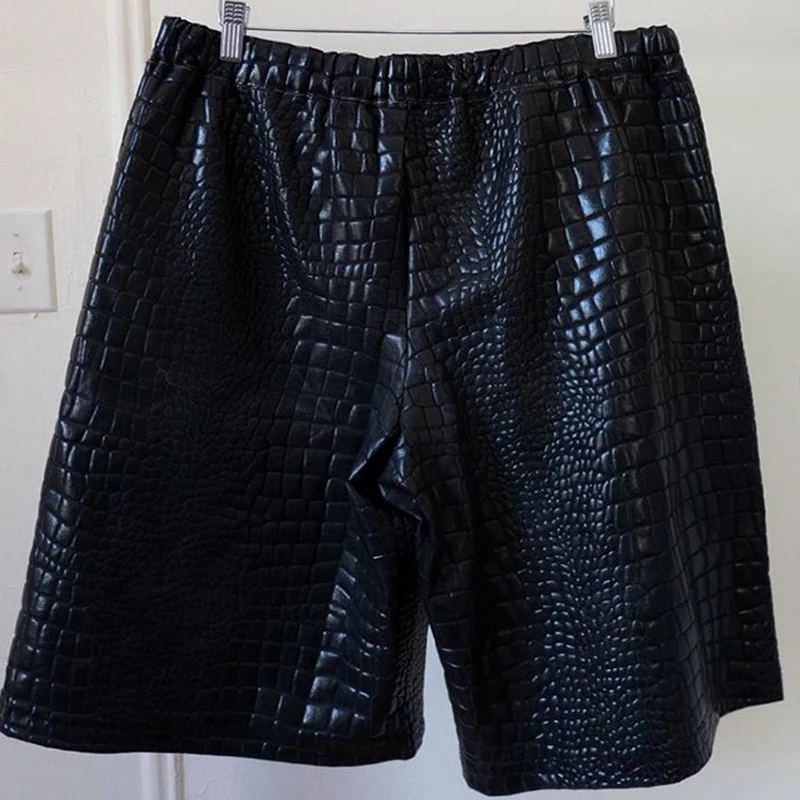 DiZNEW 2022 high Fashion PU Leather Shorts Men loose straight vegan leather shorts men clothes summer